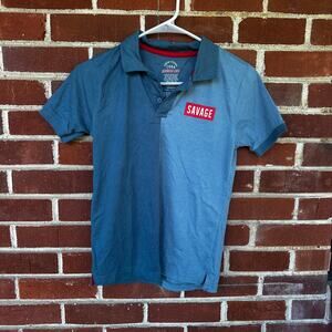Sovereign State Savage Graphic Polo Shirt Blue Short Sleeve Cotton Blend